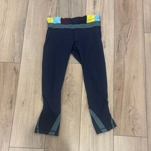 Lululemon Athletica Navy Leggings with Multicolor Waistband